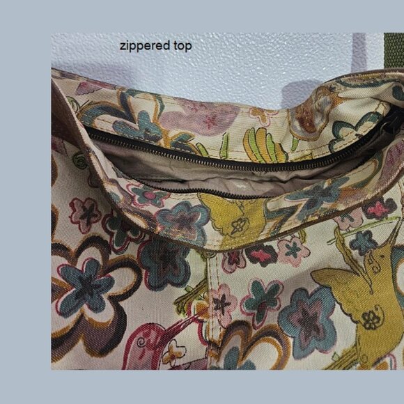 Lucky Brand Vintage Canvas Leather Bag Bird Print Boho Crossbody Bohemian - Picture 9 of 14